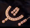 Elegant Fancy Gold Plated Necklace Set with White Stones - 3 Pieces Adjustable Design in Pink